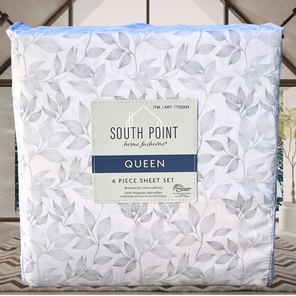 South Point Other - 6 Piece Queen Size Sheet Set Microfiber by South Point NEW Gray Leaf